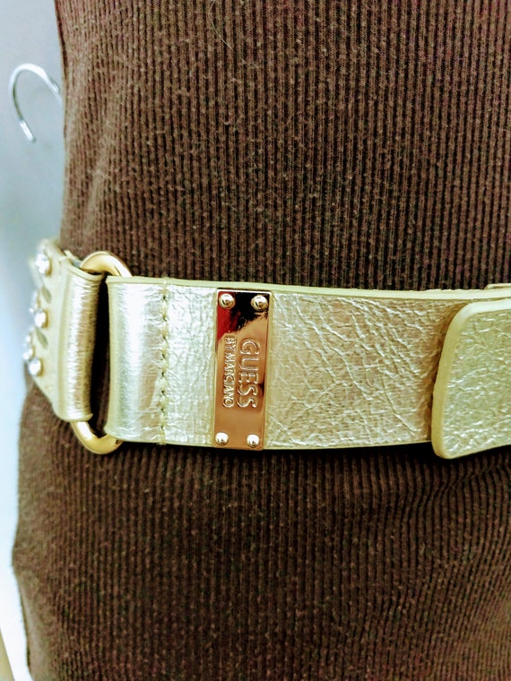 Gold Faux Leather Designer Belt/GUEES Vintage Lin… - image 5