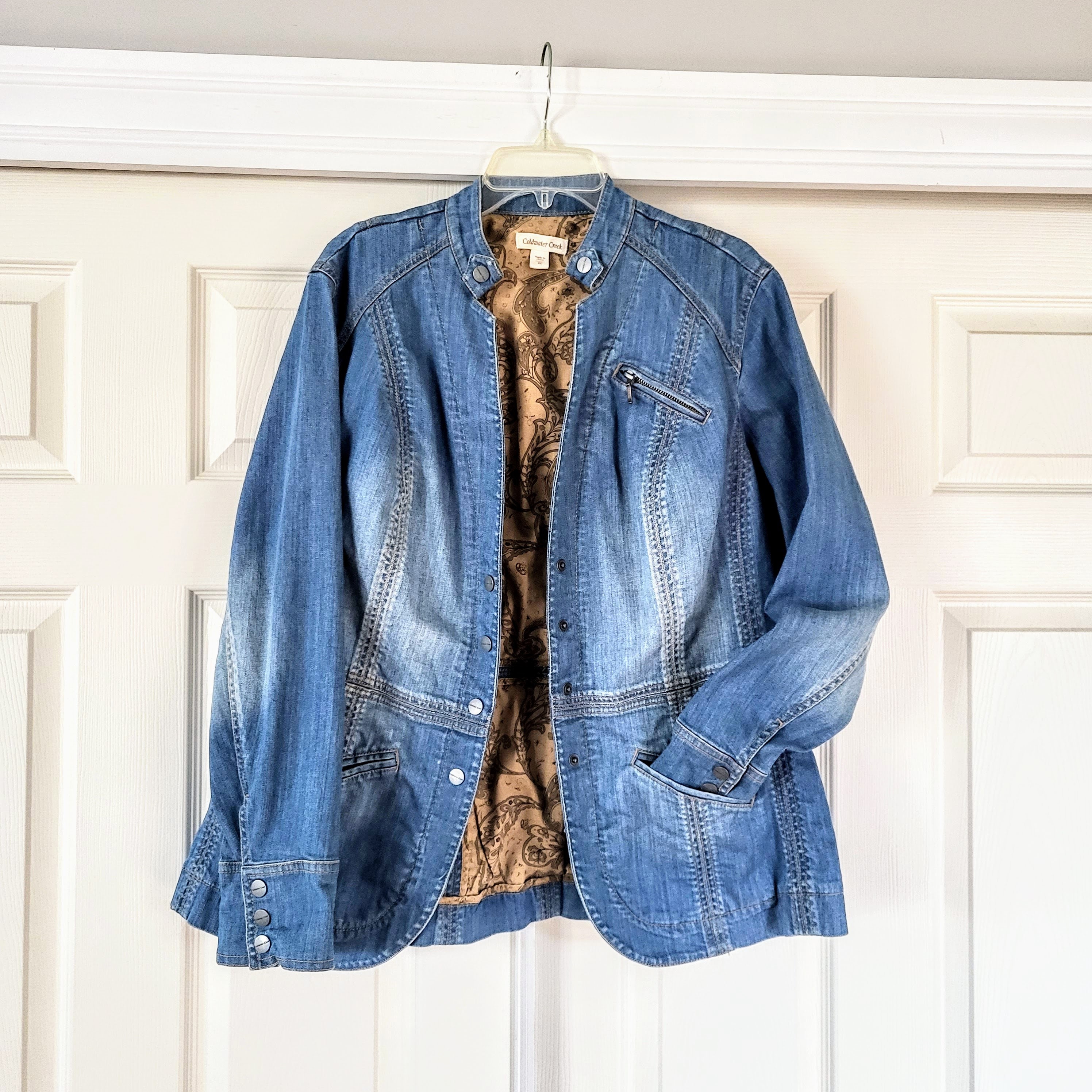 Veste Boutonnée Femme Coldwater Creek Taille 18 - Imprimé Fleuri Multicolore - Manches 3/4 - Style Dénim - Neuf Sans Étiquettes
