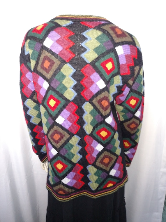 Vintage Multicolor Knit Cardigan Blazer/90,s Geometric Pattern