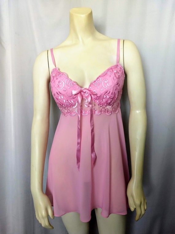 Pink  Baby Doll Luxury Nightgown/Embroidered Padd… - image 3