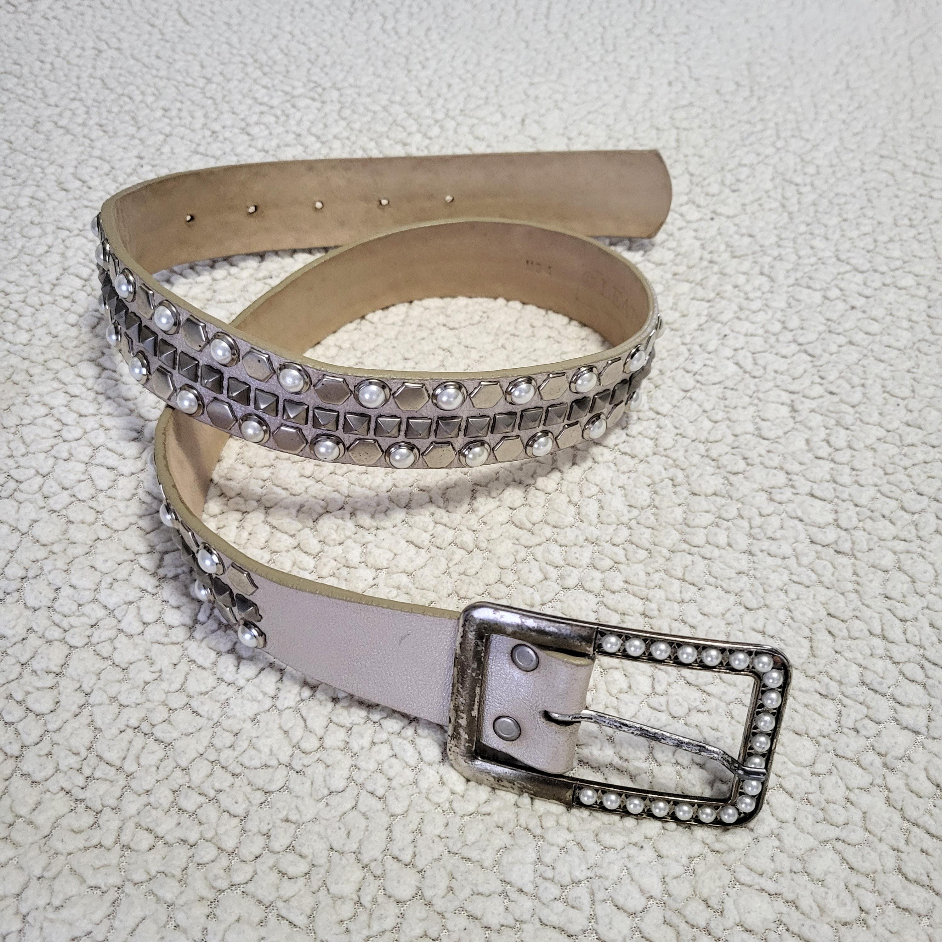Leatherock leather belt with silver studs LEATHEROCK Black Leather Brass Silver Stud Womens Belt Sz L  main image 2