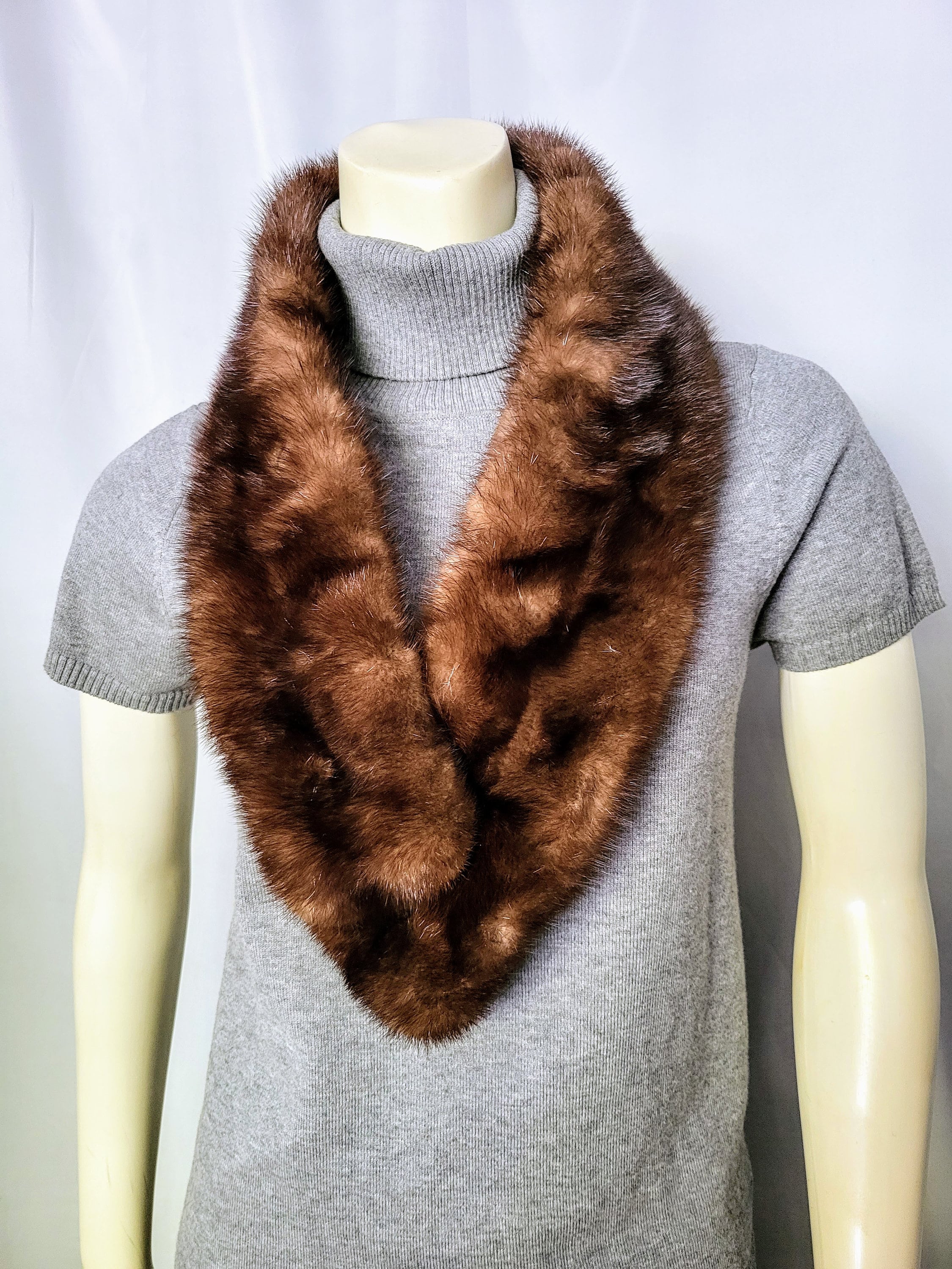 Real Mink Attachable Fur Scarf Collar or Neck Wrap/natural Brown