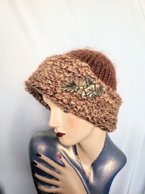 Two Tons Hand Knitted Winter Beannie Hat with Bro… - image 2