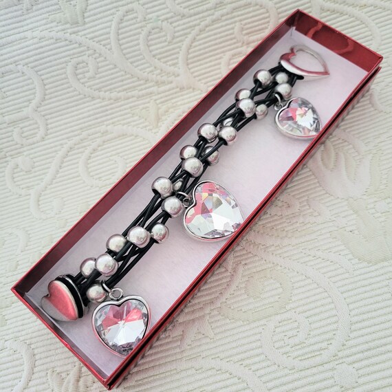 Unique Statement Bracelet/Black Leather Multicord… - image 2