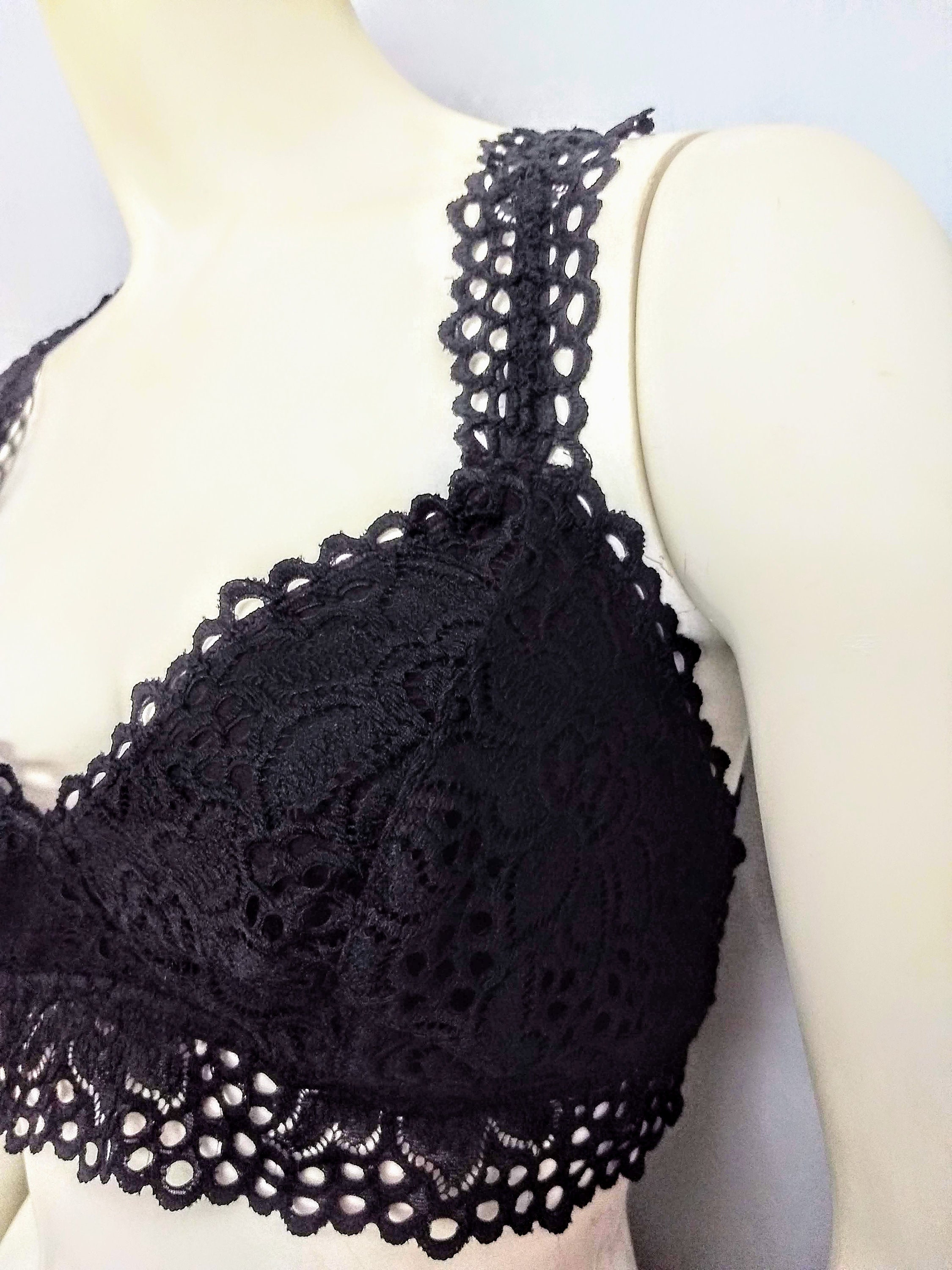 Black Lace Bralette Top,triangle Back Yoga Top, Black Lacy Crop Top ...