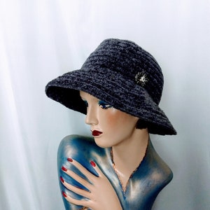 Winter Fall Dark Grey Soft Acrylic Big Brim Cloche Hat/90,s  display picture 3