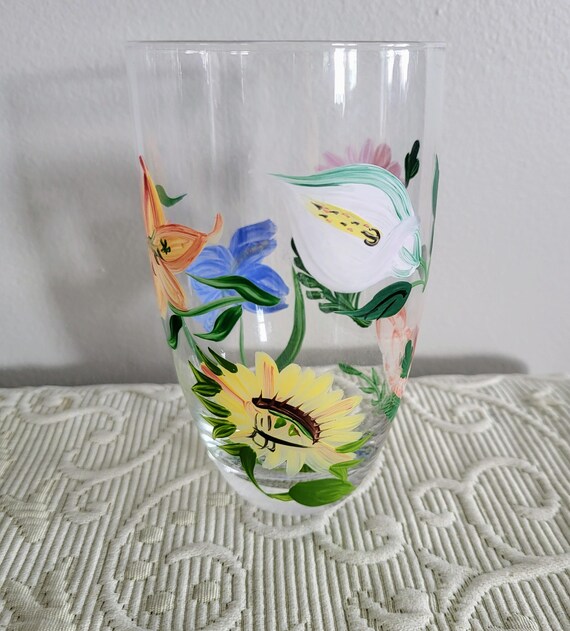 透明ガラス ハンドペイント マルチカラー フラワー デコレーション