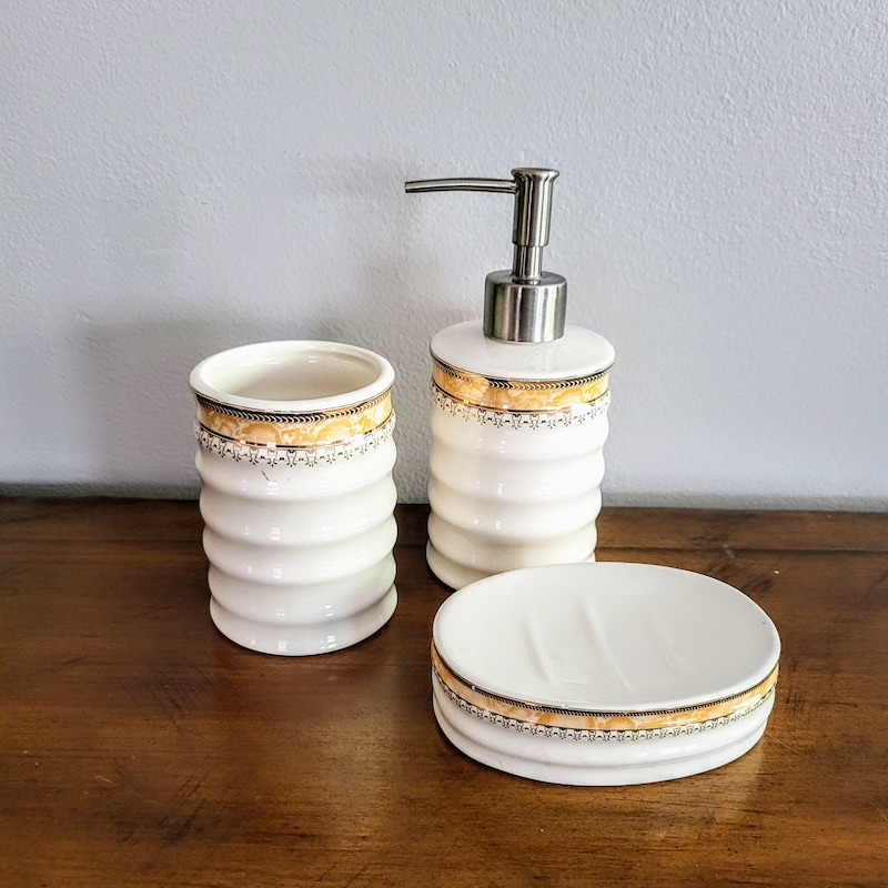 White and Gold Bathroom Accessories - Etsy