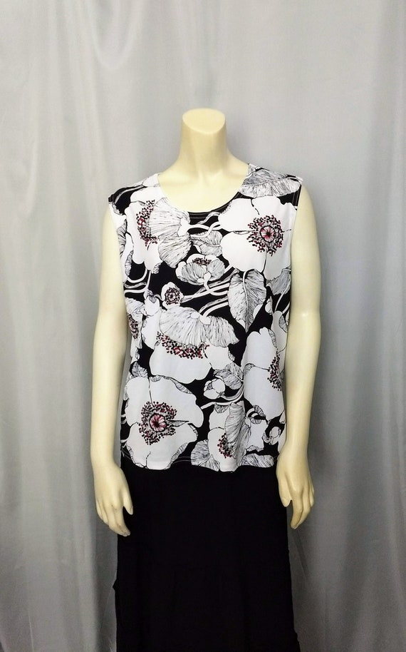 VTG Size XL Floral Top/Black and White Sleeveless 