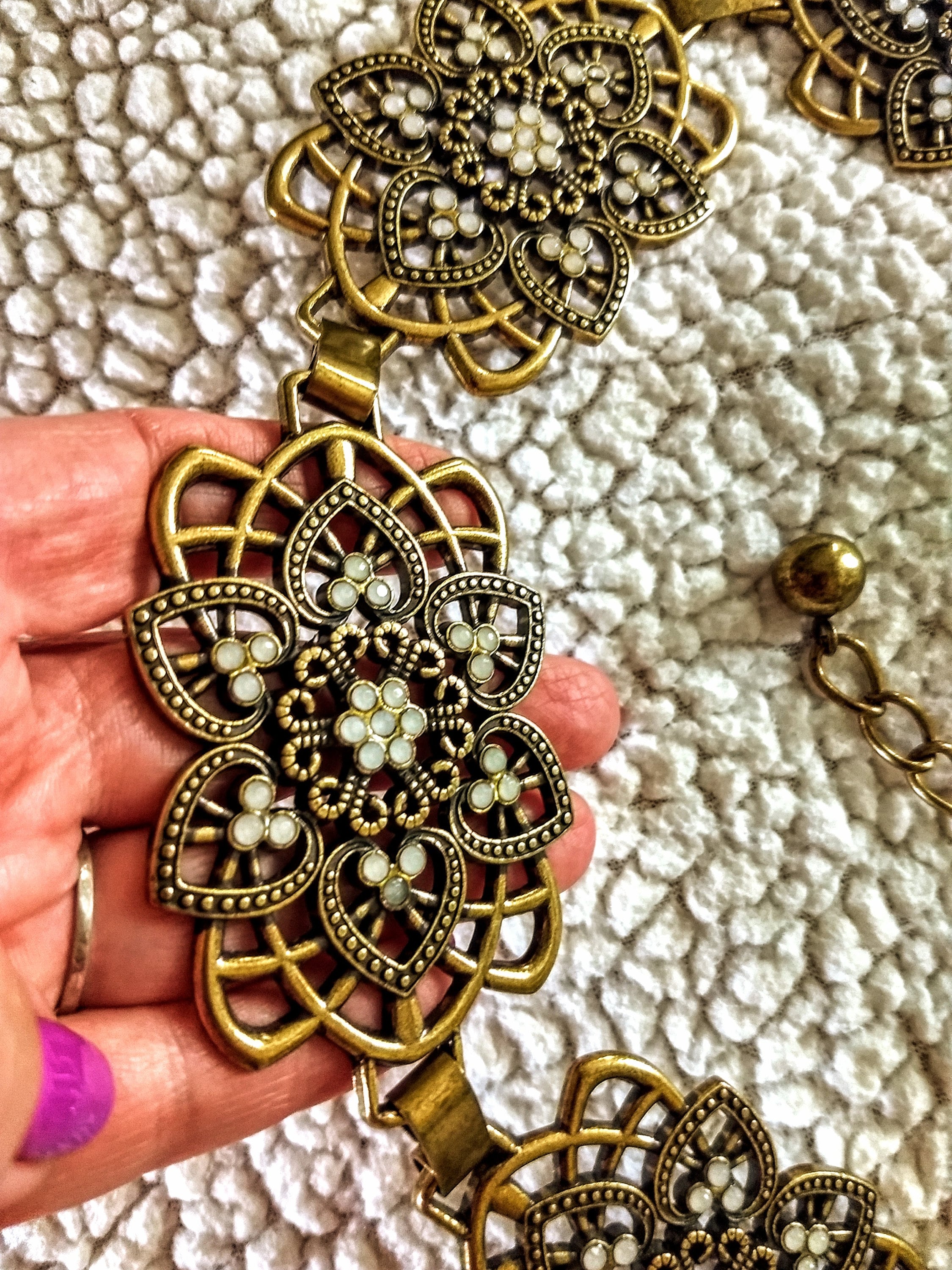 RARE Find/vintage 80s Cabochon Belt Antique Gold Adjustable  display picture 3