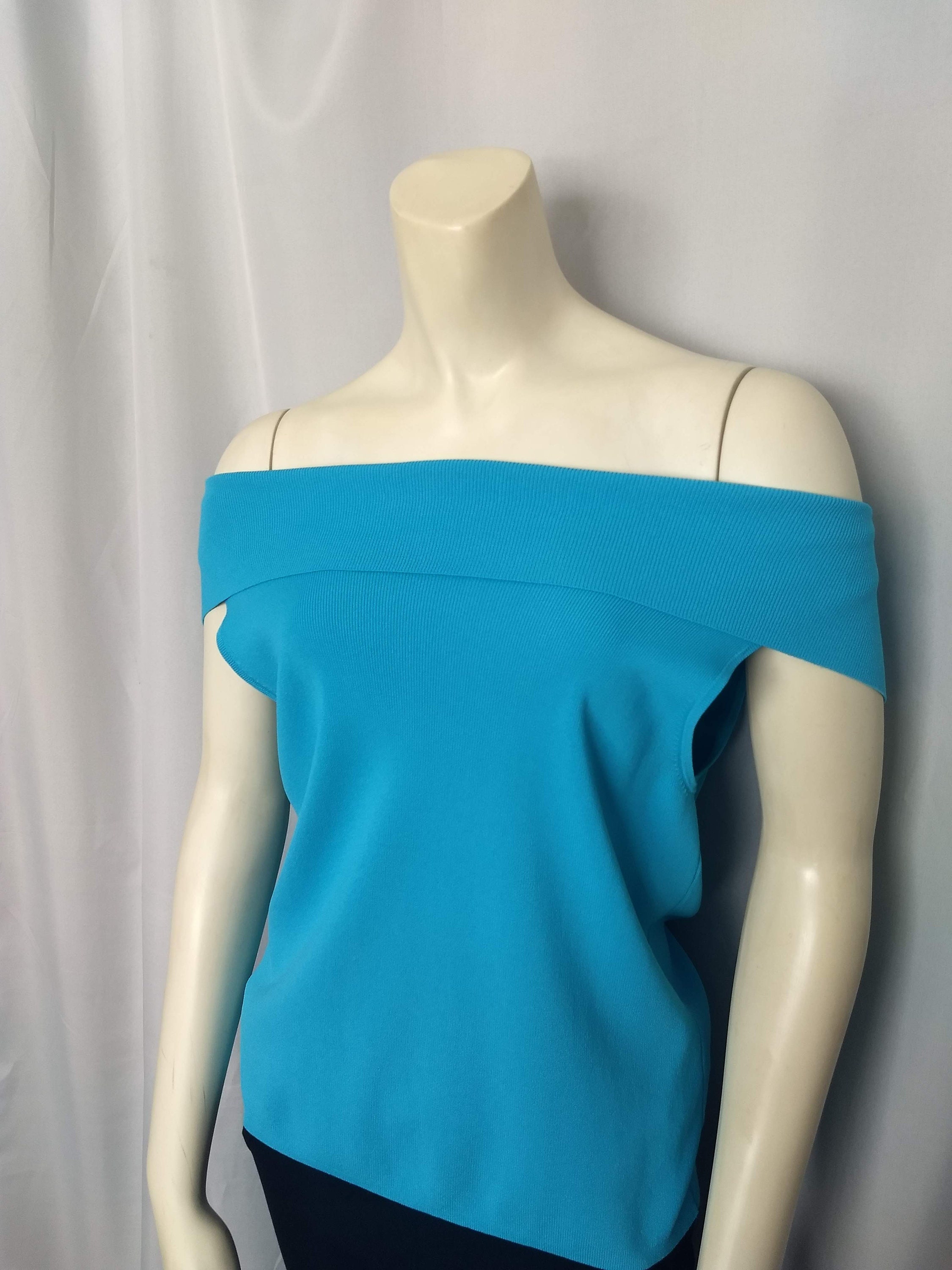 Blue Sleeveless Knit Top/turquoise Blue of the Shoulder Knit Etsy UK
