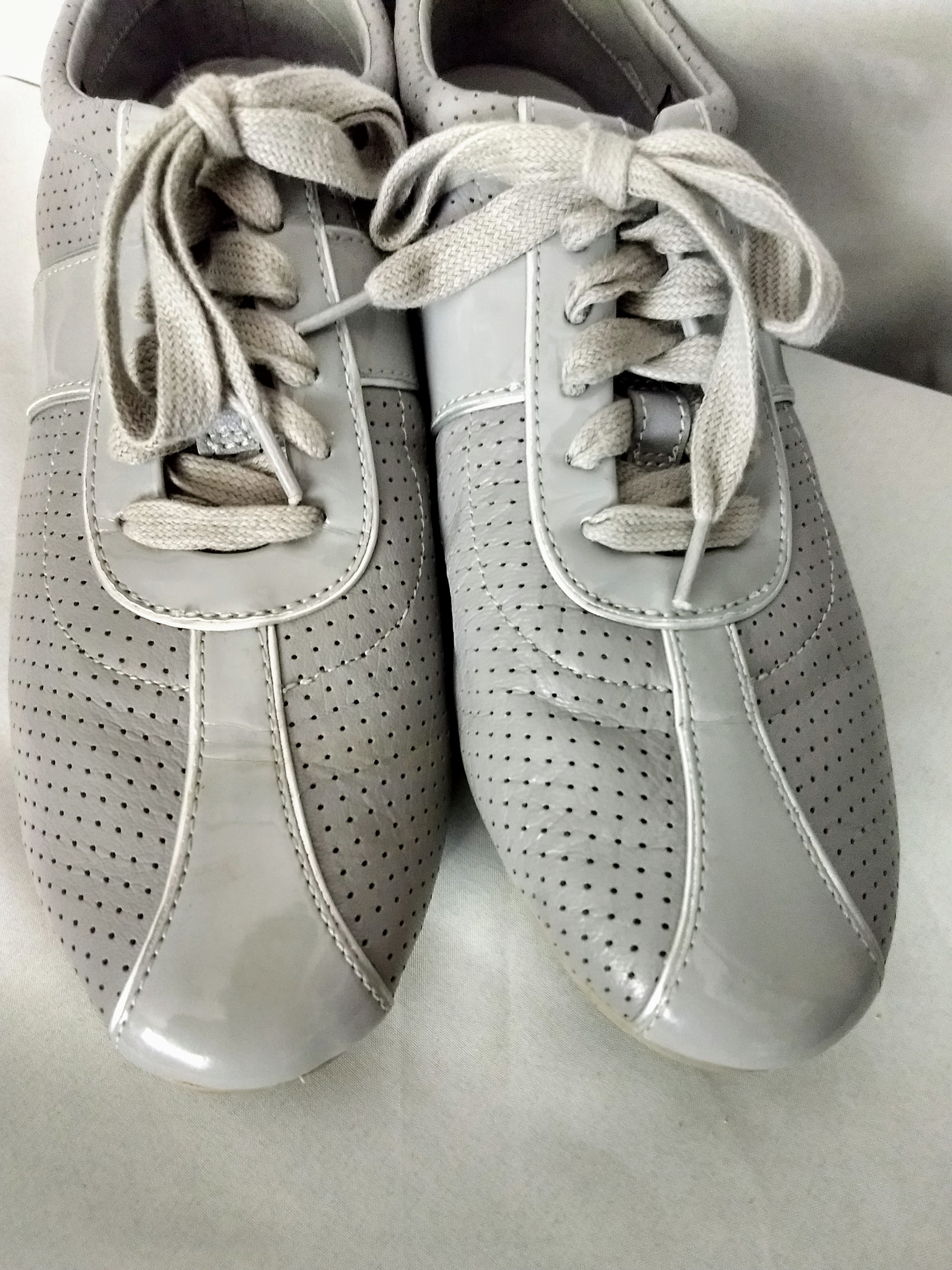 COLE HAAN Silver Grey Leather Sneakers/designer Perforated Leather