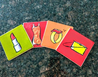 ヴィンテージ セラミック タイル コースター 4 枚セット/ヴィンテージ