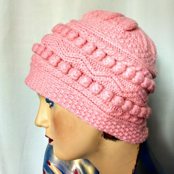 Unique Pink Knitted Beanie Hat/LIZ CLAIBORNE Quality Women's Girl's Beanie Hat/Designer Decorative Knit Hat/Pink Rare Décor Knit Ski Cup/564