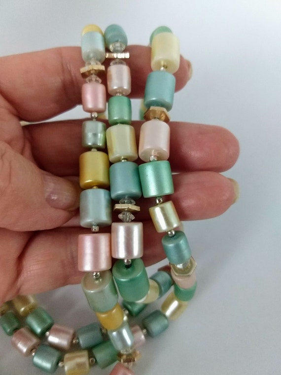 Triple String Pastel Beads Necklace/Multicolor St… - image 7