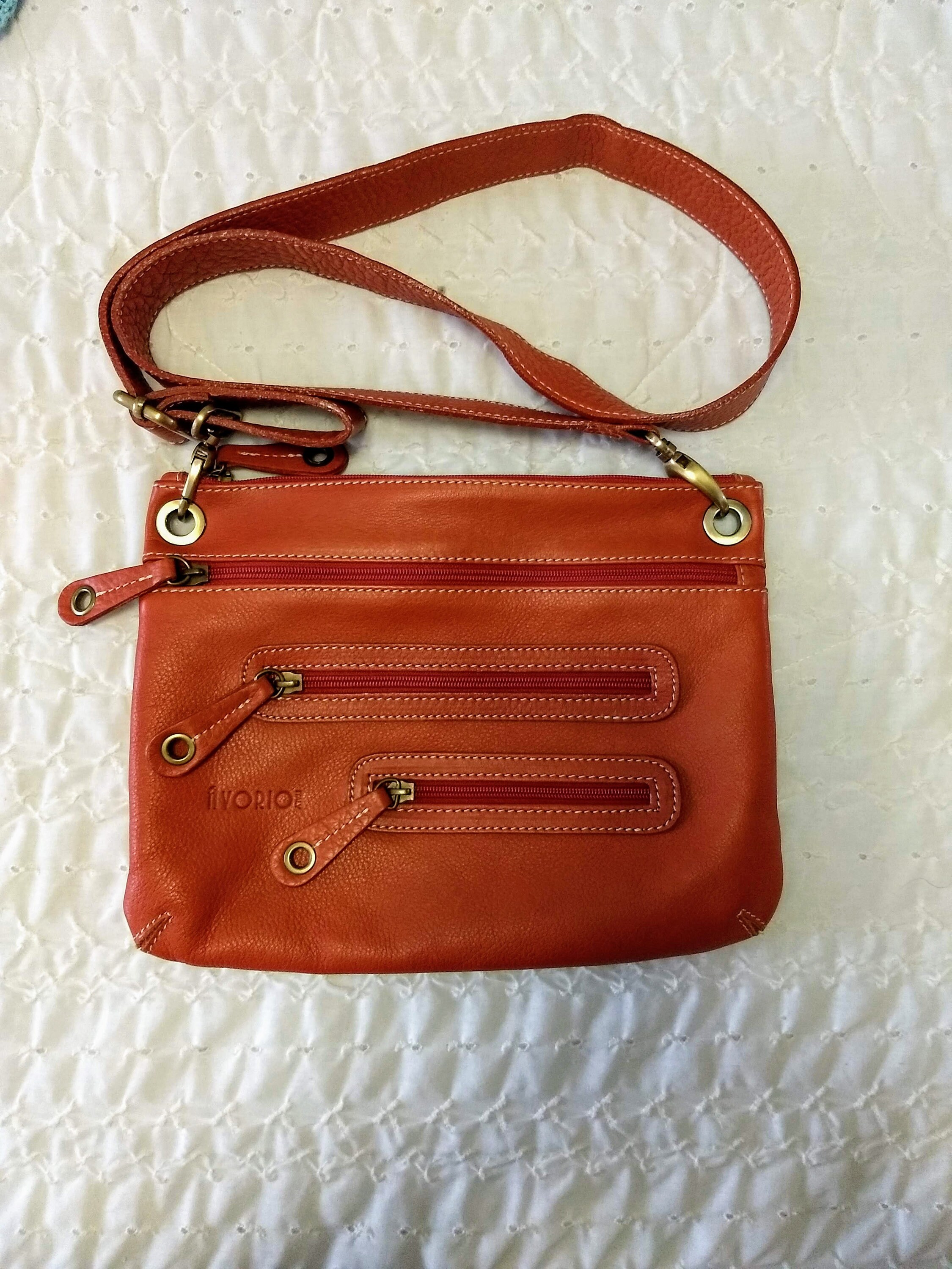 Crossbody ITALIAN Leather Zippered Bag/cognac Soft Pebble 
