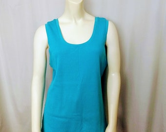 Plus Size Tommy Hilfiger Tank Top/Ocean Blue Tank Top/ Cotton Knit Sleeveless Top/Designer Top,Stretch Jersey Top/Size 2X Cotton Top/No.466