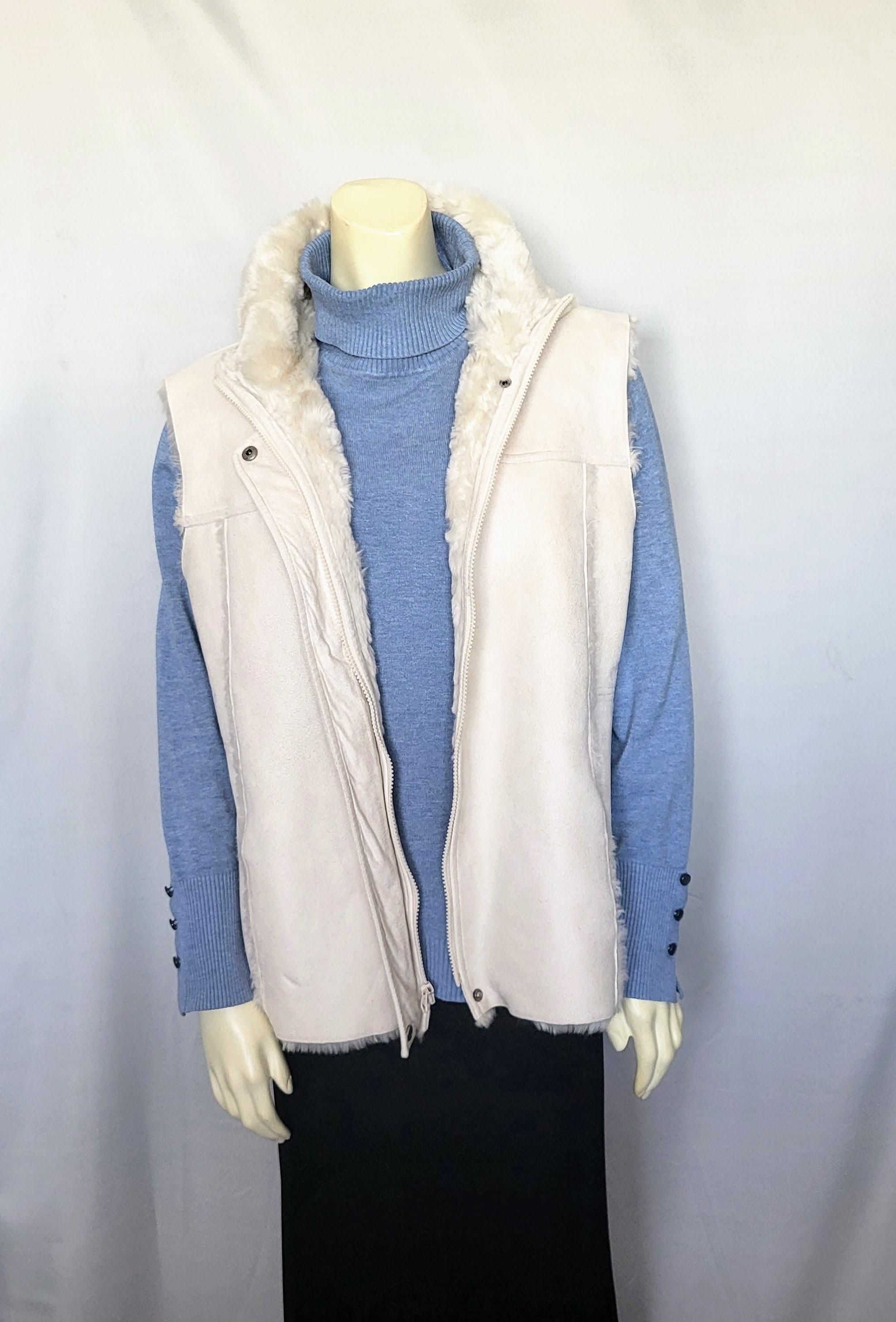 Vintage Cream Faux Fur Suede Winter Warm Women Vest/larry LEVINE