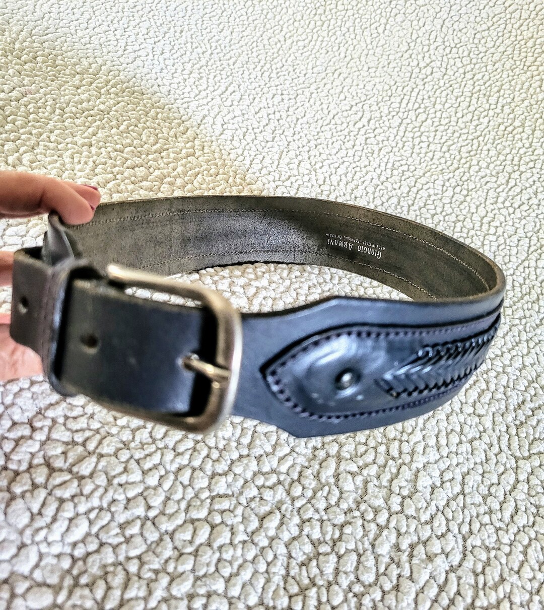 Vintage GIORGIO ARMANI Black Genuine Leather Wide Belt/designer