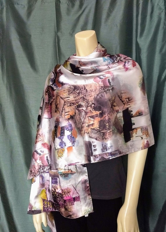 Vtg Silk Big Scarf,Pure Silk Wrap,Silk Neck Wrap,M