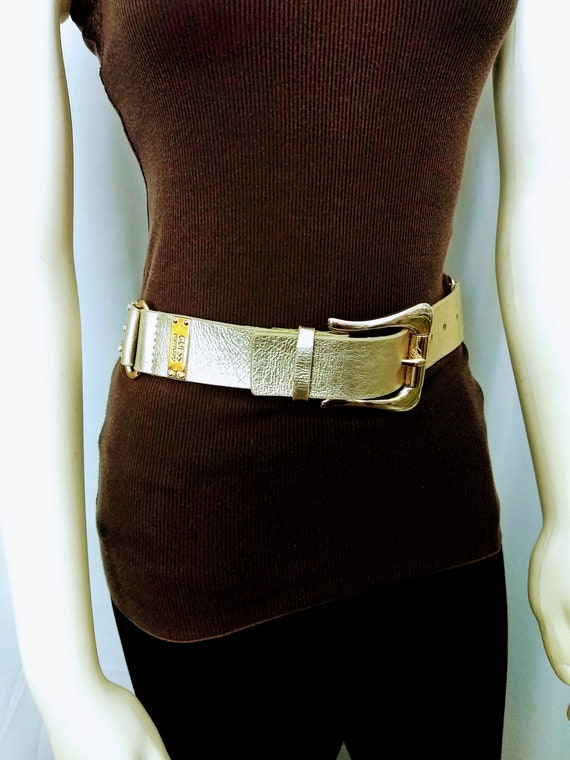 Gold Faux Leather Designer Belt/GUEES Vintage Lin… - image 4
