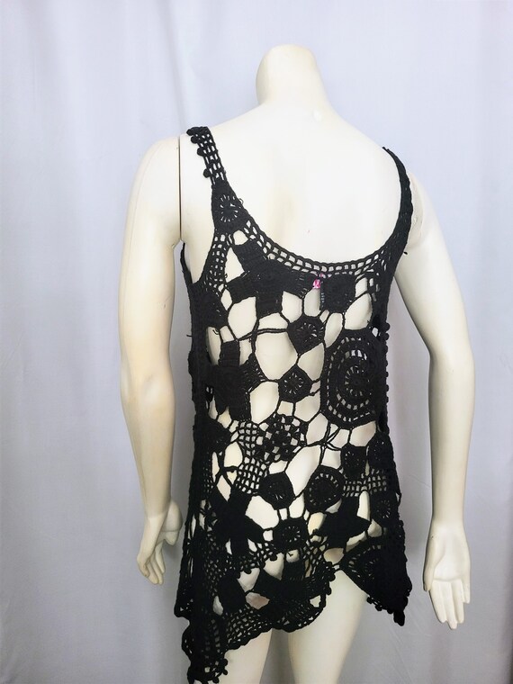 Women's Tanks Hippy Boho Long Crochet Size L Blac… - image 5