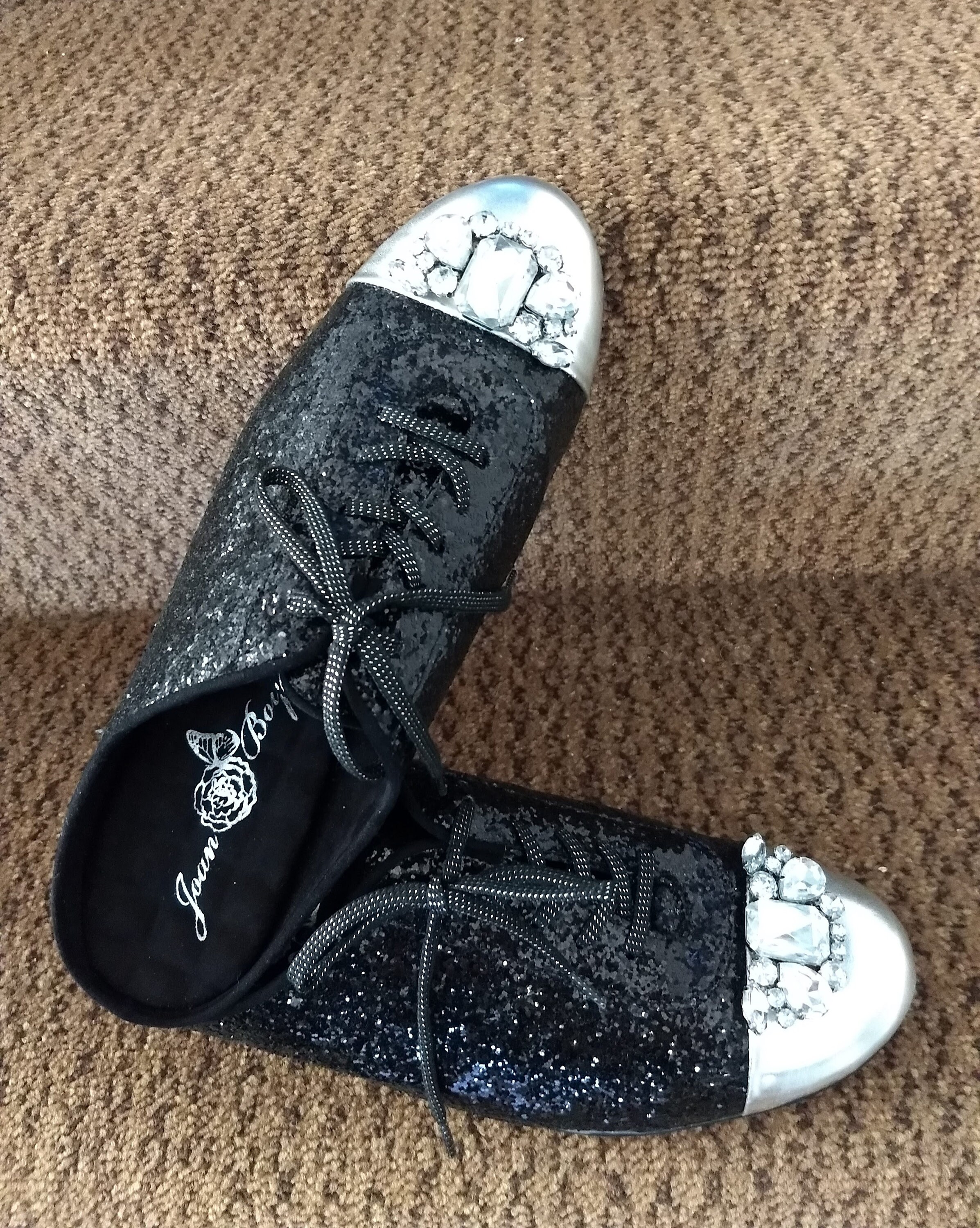 JOAN BOYCE Sparkling Black Sneakers/rare Glitter Crystals