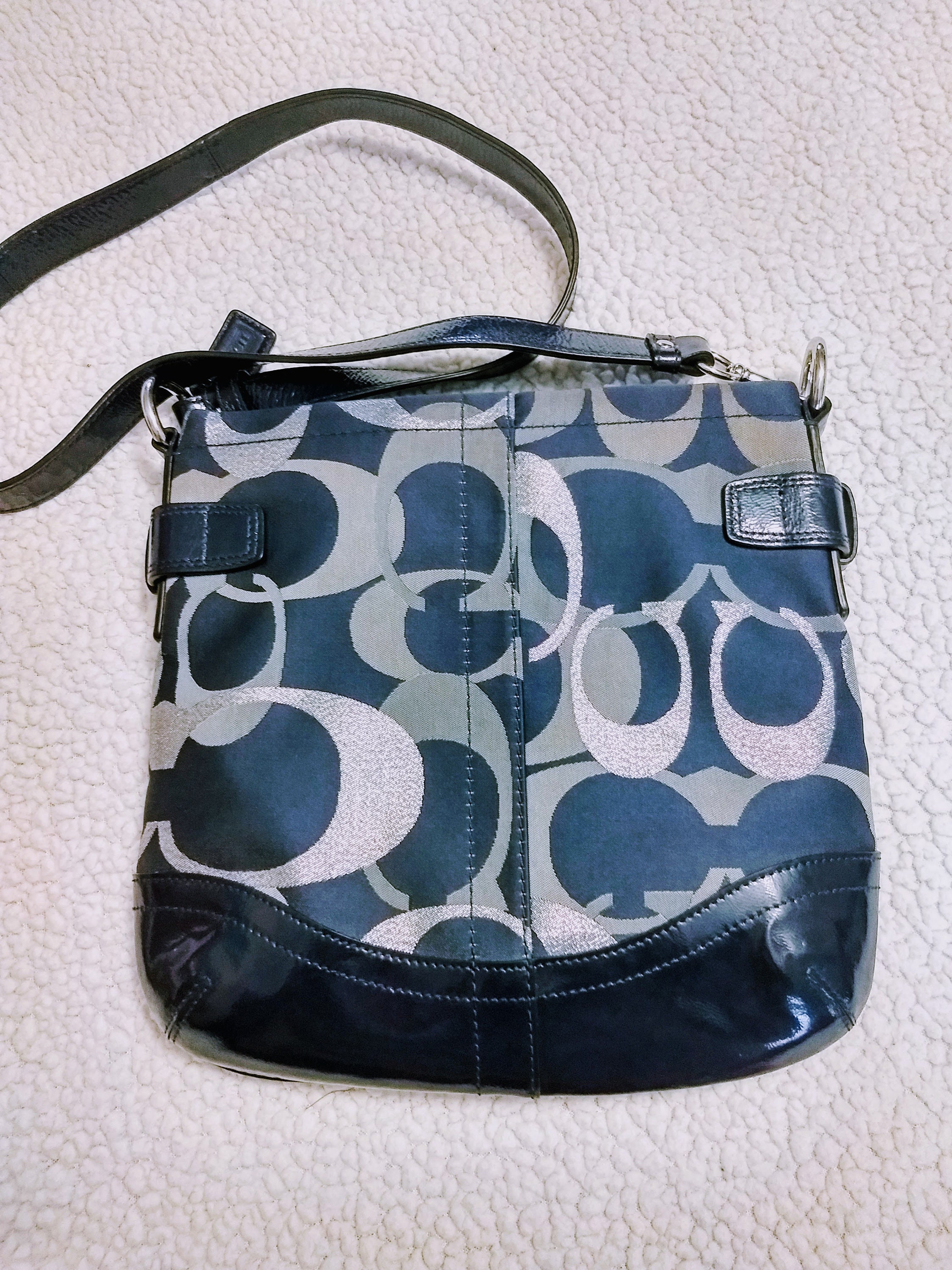 COACH Navy Blue/Metallic Gray Canvas Shoulder Bag C1276-F19820