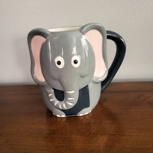 Elephant Décor Coffee Mug Ceramic /Hand Painted Rare Collectible Animal Mug/Funny Décor Oversize Mug/Gift Idea/No.963