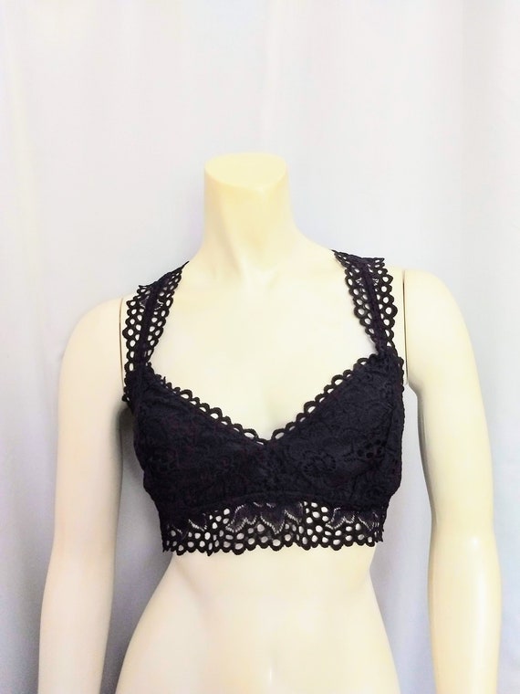 Black Lace Bralette Top,triangle Back Yoga Top, Black Lacy Crop