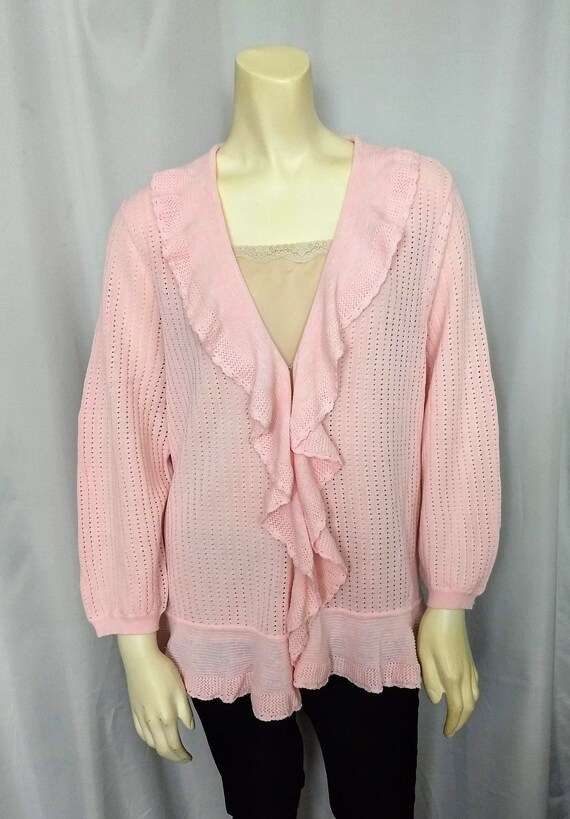 CHAPS Cotton Knit Cardigan light Pink Designer Sweater Spring Summer Cardigan With Raffle gift for Her gift Idea size Xl no845 Etsy