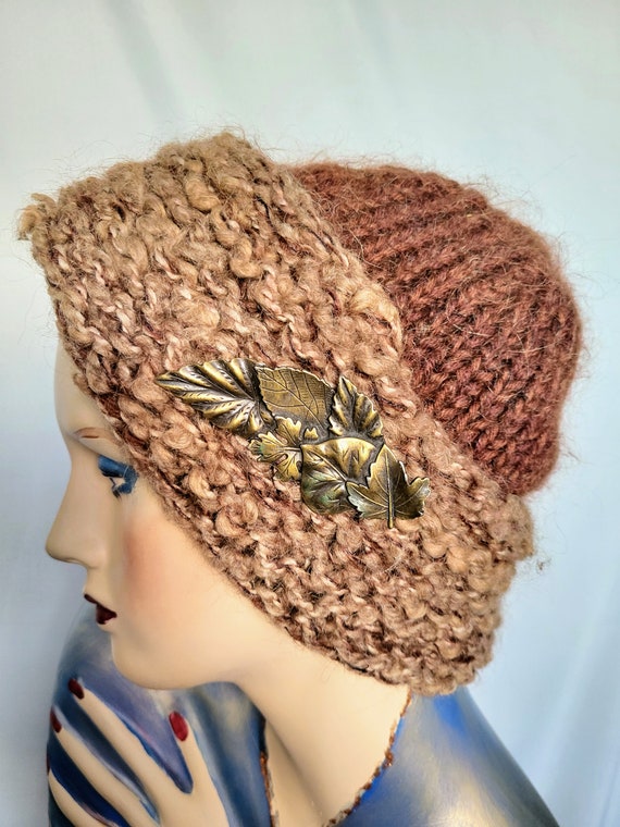 Two Tons Hand Knitted Winter Beannie Hat with Bro… - image 1