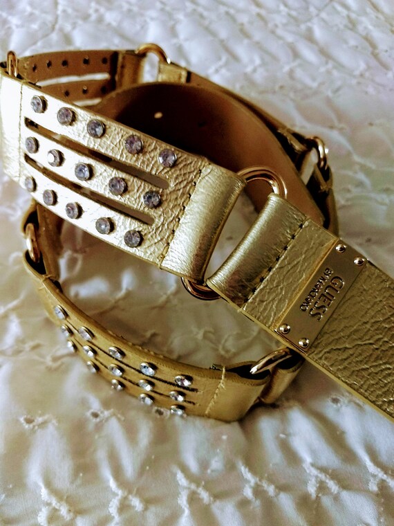 Gold Faux Leather Designer Belt/GUEES Vintage Lin… - image 3