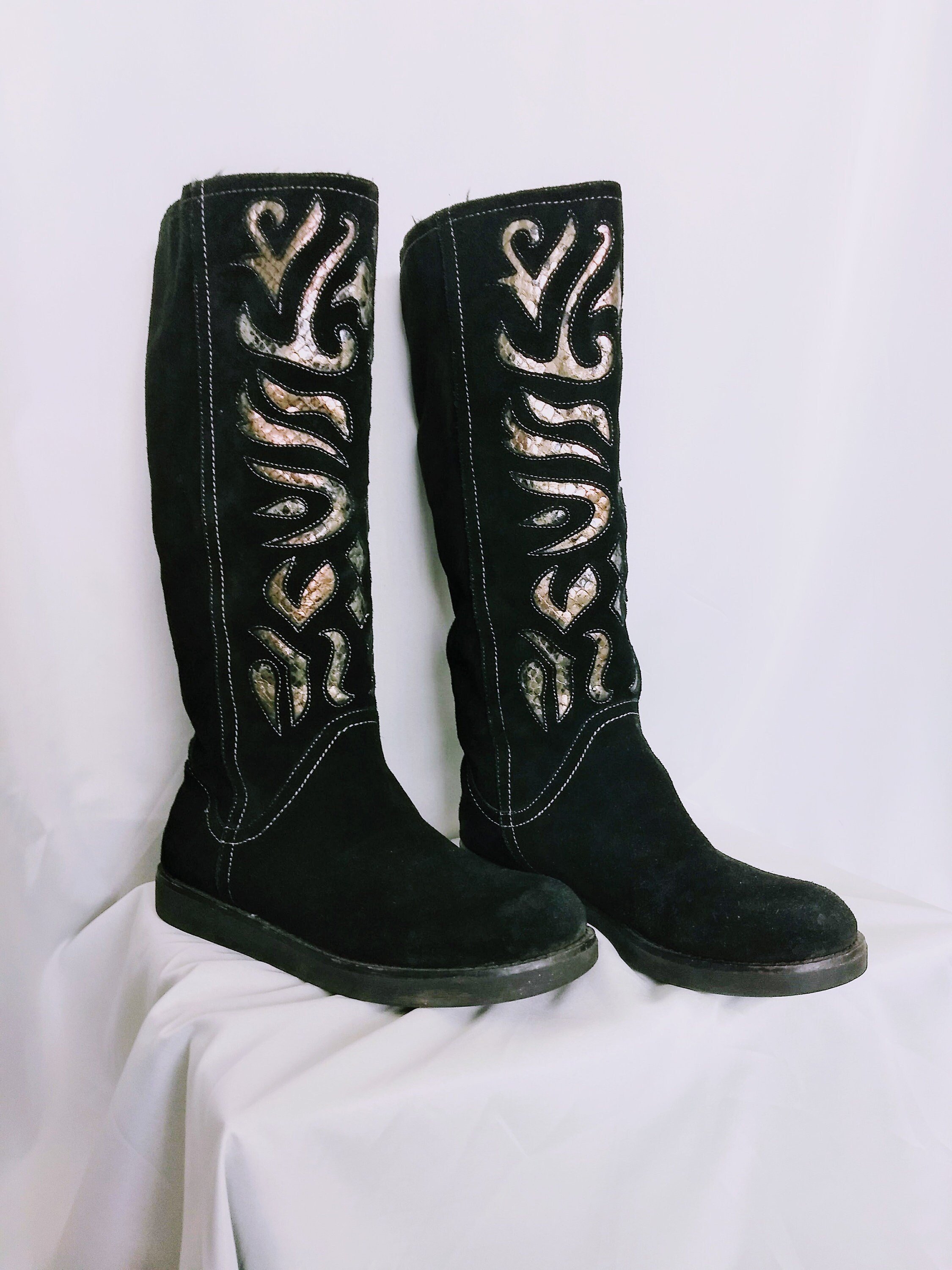 VTG tamaño 10 10 10 Mujer botas negro Slouch botas Winter ante botas botas with Faux Fur Flat negro ante botas Winter botas with Fur Lining,No562 15684a VTG tamaño 10 10 10 Mujer botas negro Slouch botas Winter ante botas botas with Faux Fur Flat negro ante botas Winter botas with Fur Lining,No562 15684a