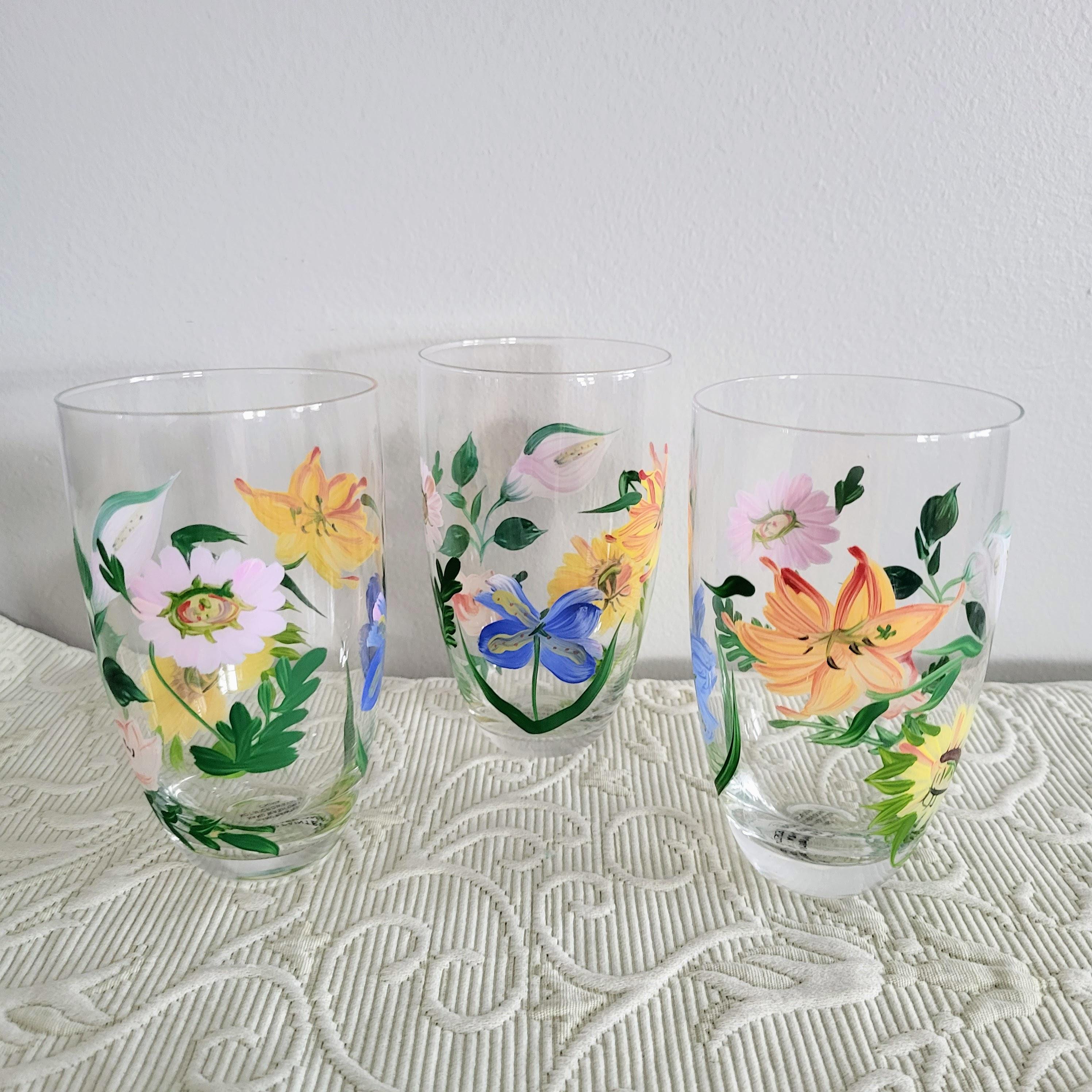 透明ガラス ハンドペイント マルチカラー フラワー デコレーション