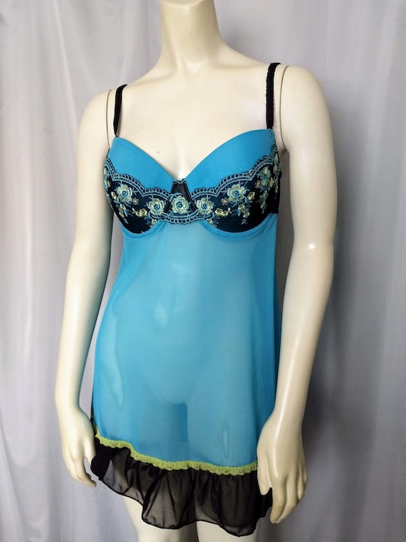 Babydoll Blue Lingerie,blue and Black Intimate, Push-up Bra Sleepwear,short  Teddy Lingerie, Sheer Nightwear/size 1x-14,no.602 -  Sweden