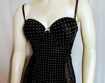 Black Polka Dots Body Shaper with Padded Bra/Adjustable Straps Black and White Comfortable Body Smoothe/Size M/Size Medium Lingerie/ No.529