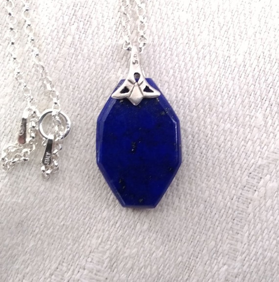 Blue lapis necklace/Lapis and sterling pendant/ Blue jewelry/Filigree necklace/