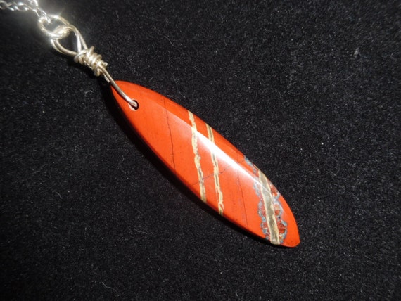 Red stone choker/ mans or womans necklace/ red jasper and Sterling jewelry/red and black ristone pendant. J