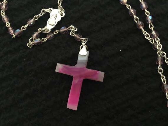 Pink cross for girls/fuscia rosary cross/womans cross necklace/christian jewelry/girls jewelry