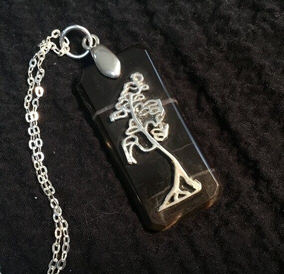 Tree jewelry/black stone tree necklace/onyx and silver pendant/black stone and sterling jewelry/tree of life/ giving tree necklace