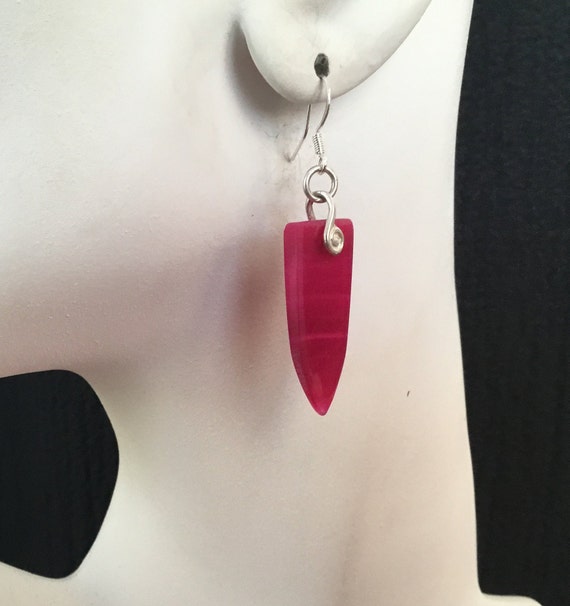 Fuchsia dangle dangles / stone and sterling/ pink womans jewelry / hot pink earring/ rose jewelry