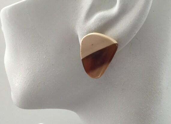 Two tone stud earrings/ cream and carmel color Flat studs/Amber and white studs/ womans stud earrings/office jewelry/
