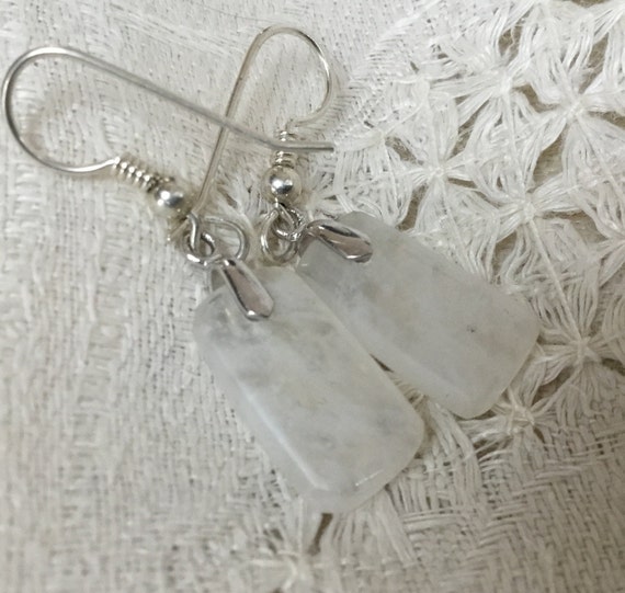White dangle earrings/handmade stone jewelry/small white agate earrings/womans jewelry/small white stone earrings/ice stone