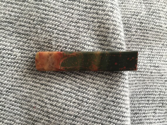 Picture jasper tie clip/Red and green mans tie bar/ stone tie bar/ one of a kind jewelry/ art clips