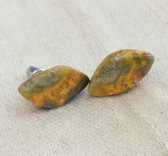 Bumblebee yellow jasper stud earrings/ yellow orange jewelry/ womans stud earrings/sunshine studs