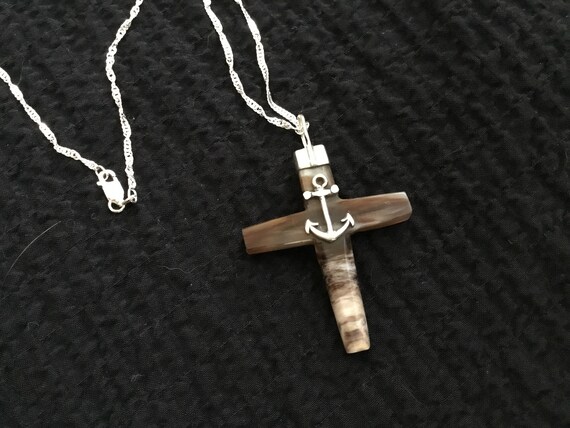 Mans boating cross/anchor cross/storm agate cross pendant/mans fishing cross/catholic man/Gloucester fisherman cross/christmas gift for him