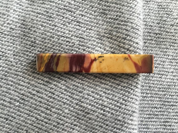 Mookite mens tie clip. Red and yellow tie bar. Polished stone handmade tie clip. Mens tie accessories