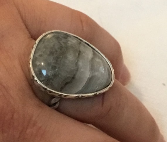 Crazy lace and sterling statement ring/Size 7 sterling ring/crazy lace oval ring/free shipping/stone and sterling