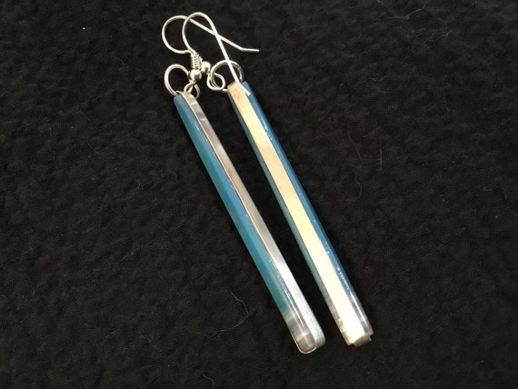 Blue and silver long dangle earrings/sky blue agate / blue and white jewelry/Extra Long drop earrings. Sexy evening jewelry.